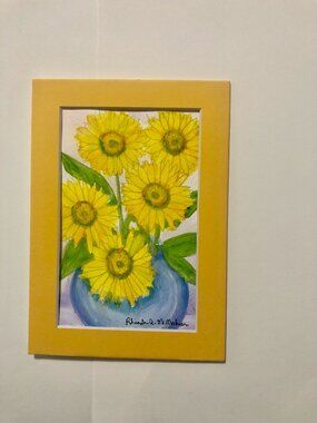 Watercolor Sunflowers in Blue Vase Painting